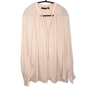 Halogen Soft Pink Tie V Neck Sheer Chiffon Long Sleeve Blouse Size Large
